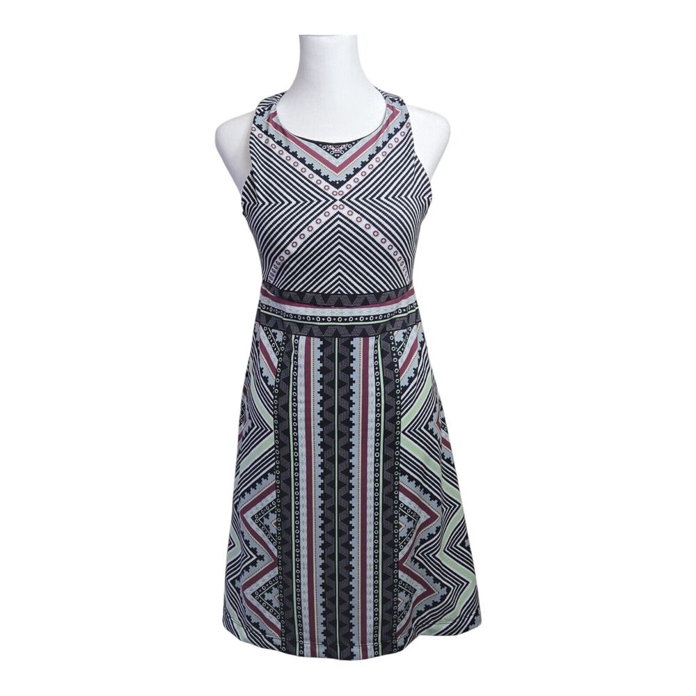 prAna Halter Activewear Dress‎ W/Bra Geometric Shapes & Stripes women's size XS